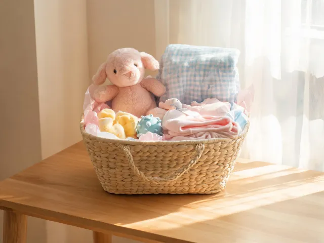 Baby shower plush gift basket