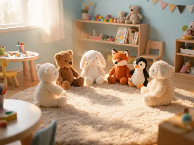 Preschool pretend play with plush characters