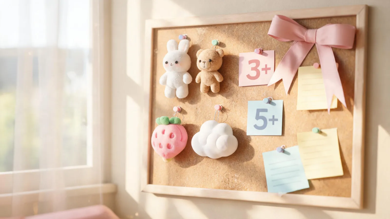 Pastel plush and squishy toy planning board